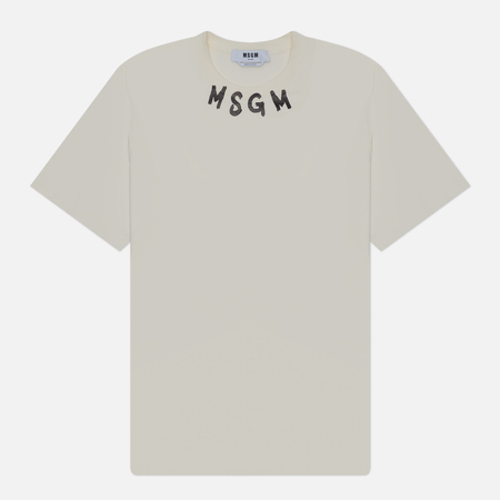 фото Мужская футболка msgm collar brush stroke print, цвет бежевый, размер s