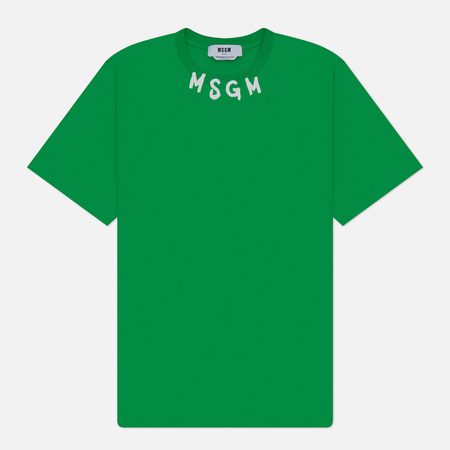 фото Мужская футболка msgm collar brush stroke print, цвет зелёный, размер s