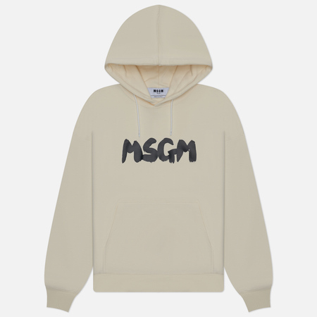 фото Мужская толстовка msgm new brosh stroke logo hoodie, цвет бежевый, размер s