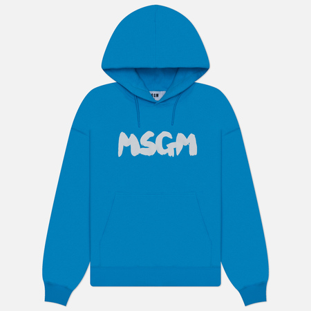 фото Мужская толстовка msgm new brosh stroke logo hoodie, цвет голубой, размер s
