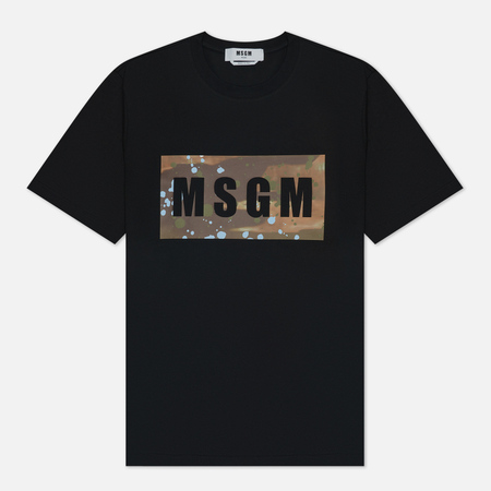 фото Мужская футболка msgm box logo dripping regular, цвет чёрный, размер m