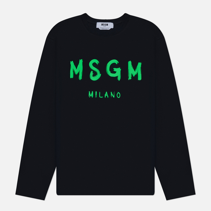 Мужской лонгслив MSGM Brush Stroke Logo Print, цвет чёрный