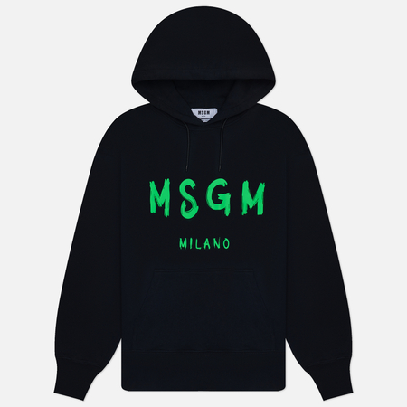 фото Мужская толстовка msgm brush stroke logo print hoodie, цвет чёрный, размер s