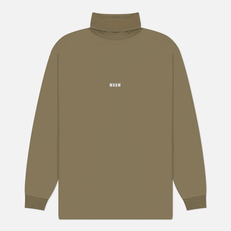 Мужской лонгслив MSGM Micrologo Print Turtle Neck, цвет оливковый, размер M