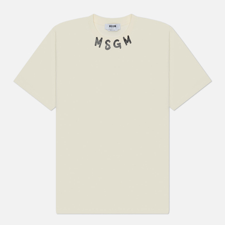 Мужская футболка MSGM Collar Brush Stroke Logo, цвет бежевый, размер L