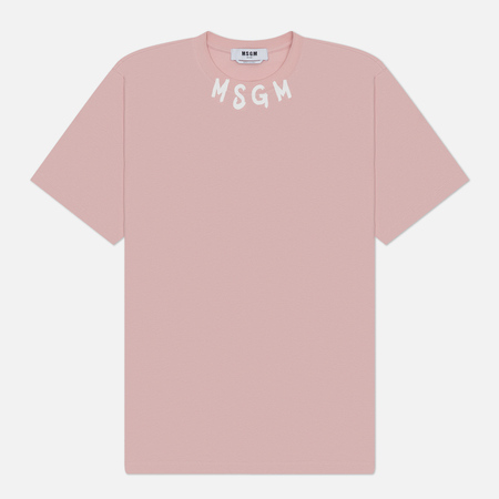 Мужская футболка MSGM Collar Brush Stroke Logo, цвет розовый, размер S