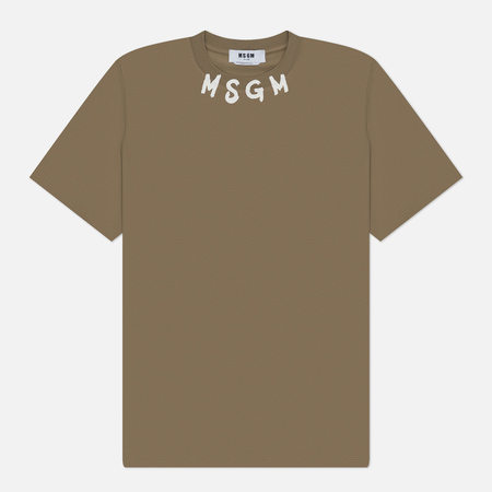 Мужская футболка MSGM Collar Brush Stroke Logo, цвет оливковый, размер S