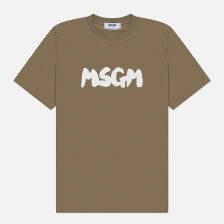 Мужская футболка MSGM New Brush Sroke Logo, цвет оливковый, размер XL