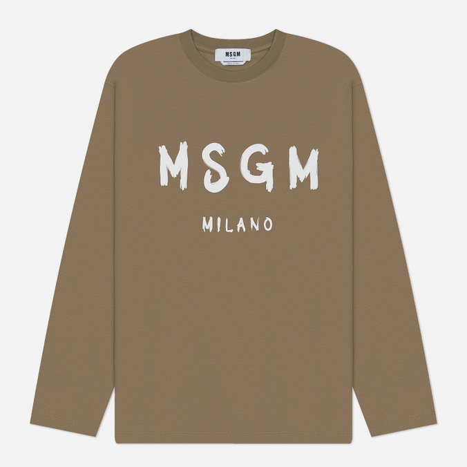 Мужской лонгслив MSGM Brush Sroke Logo Print, цвет оливковый