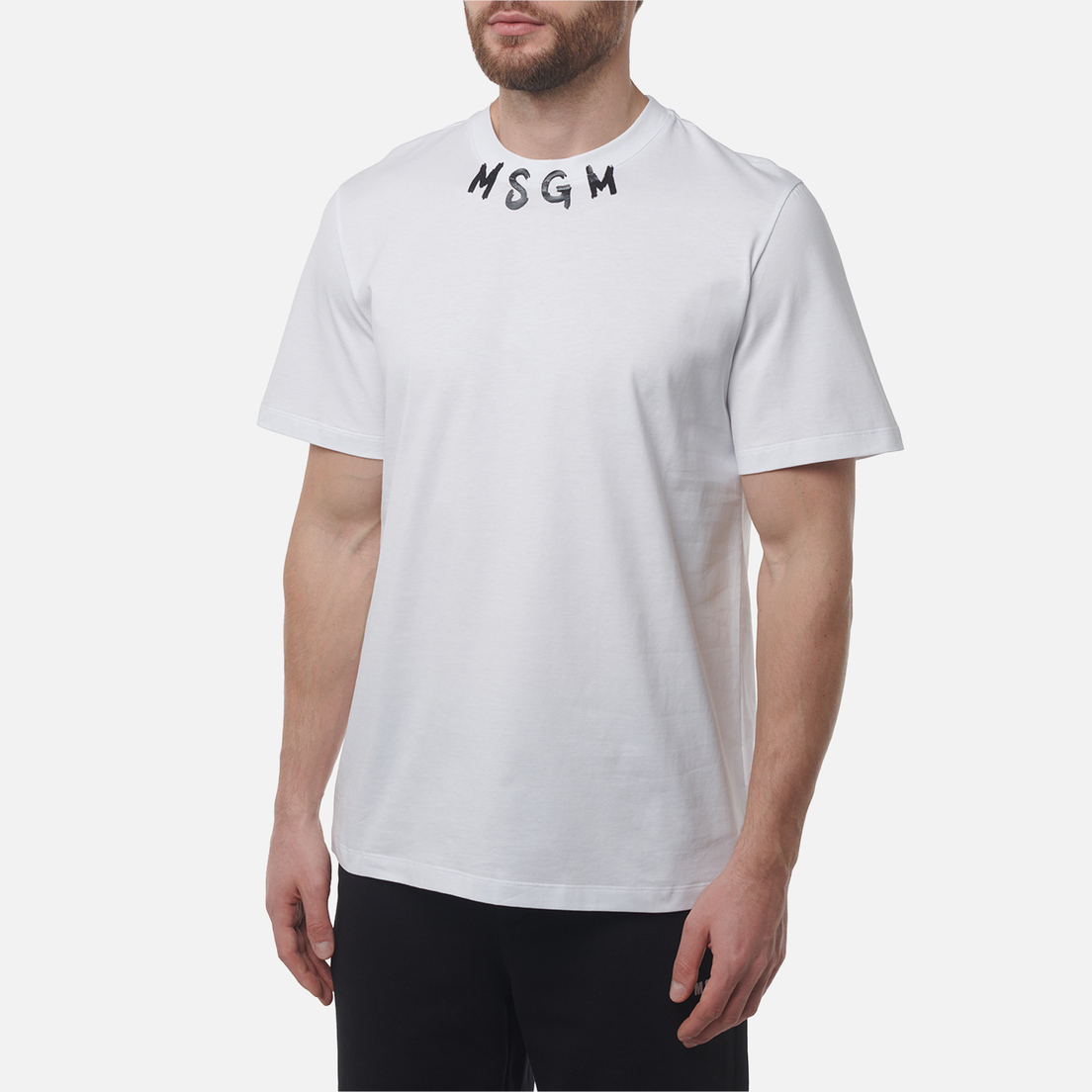 MSGM Мужская футболка Brush Stroke Collar Logo Print