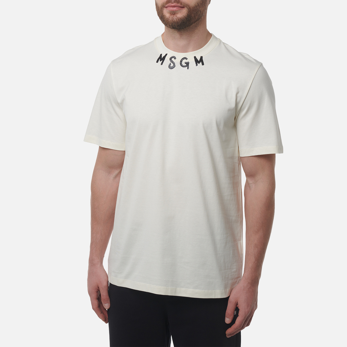MSGM Мужская футболка Brush Stroke Collar Logo Print