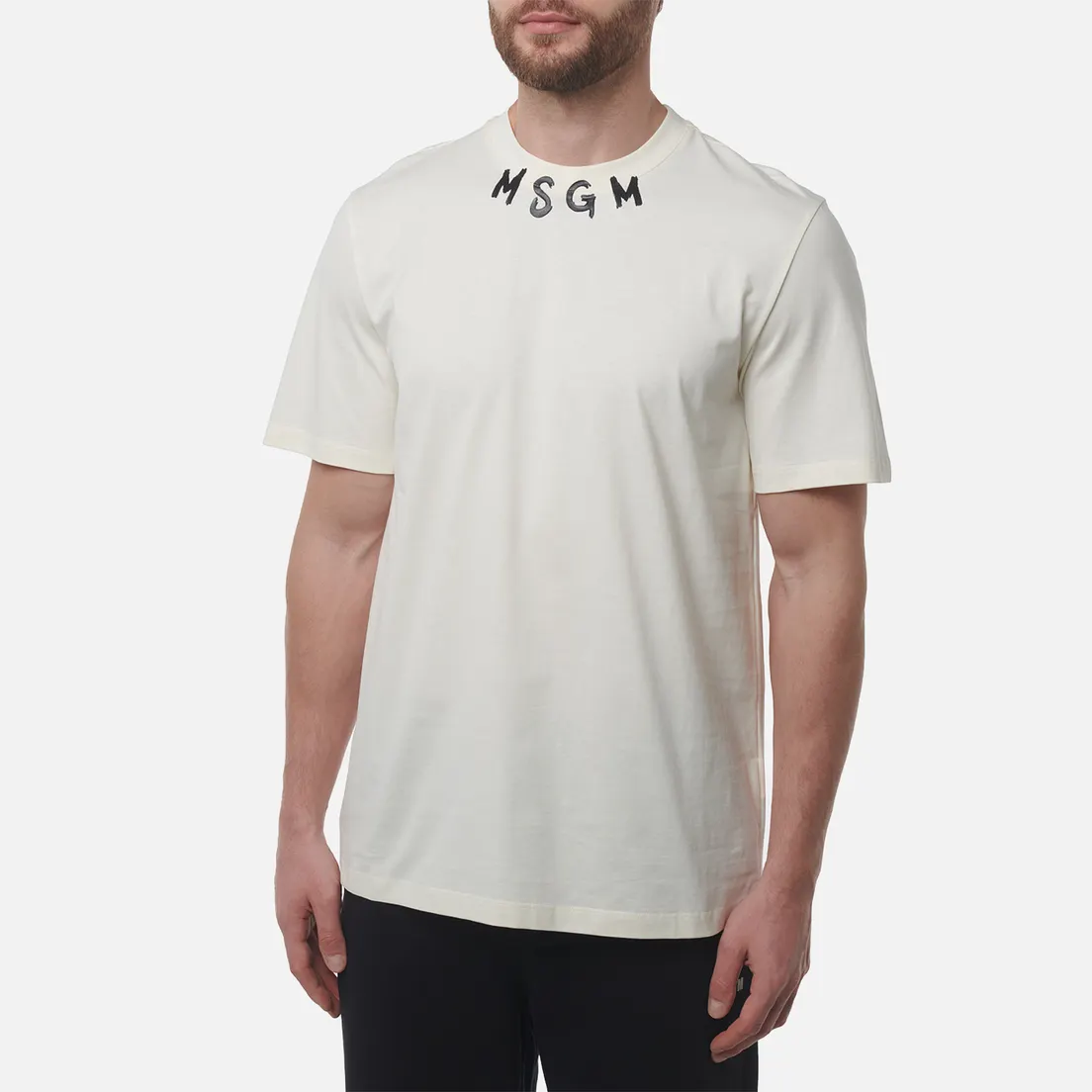 MSGM Мужская футболка Brush Stroke Collar Logo Print