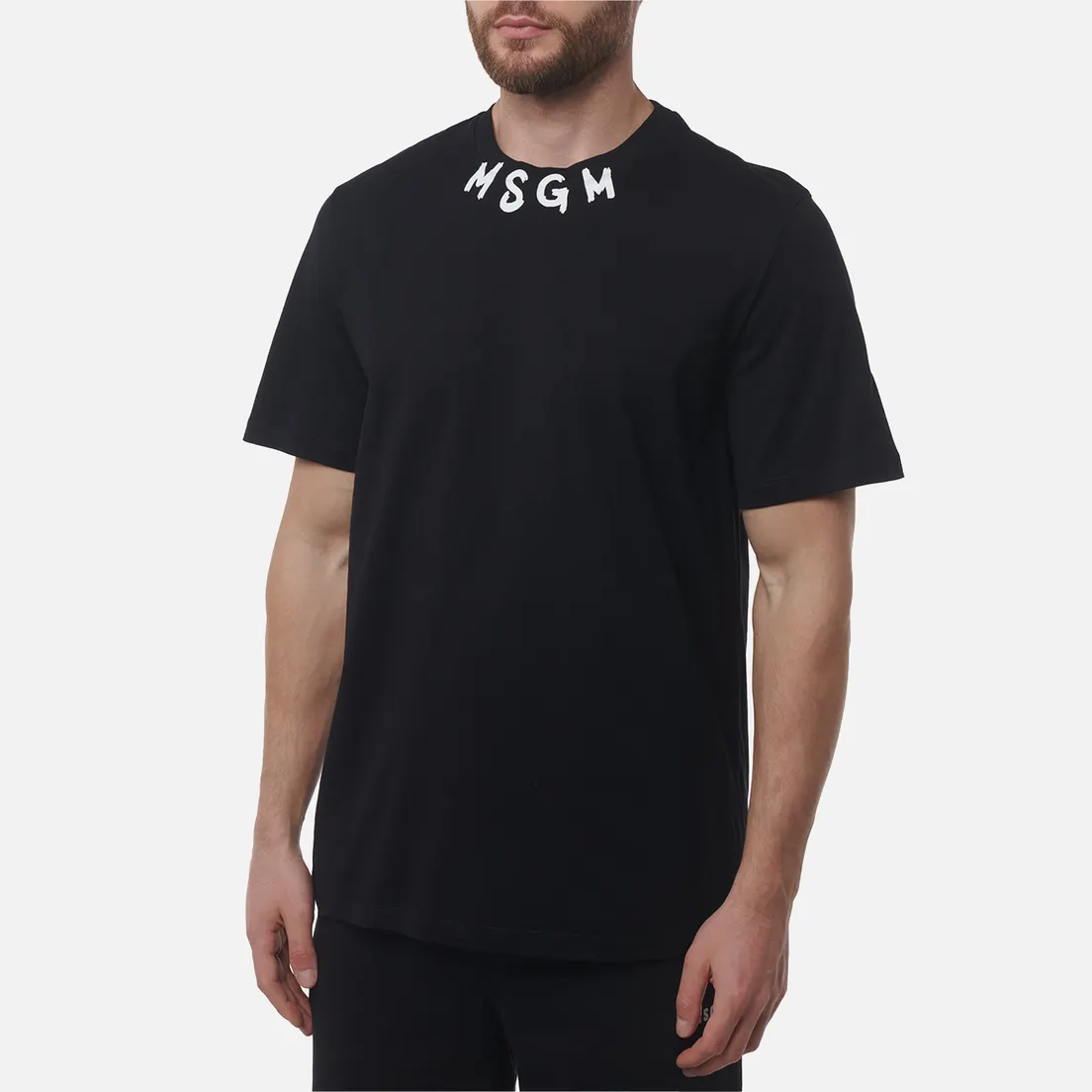 MSGM Мужская футболка Brush Stroke Collar Logo Print