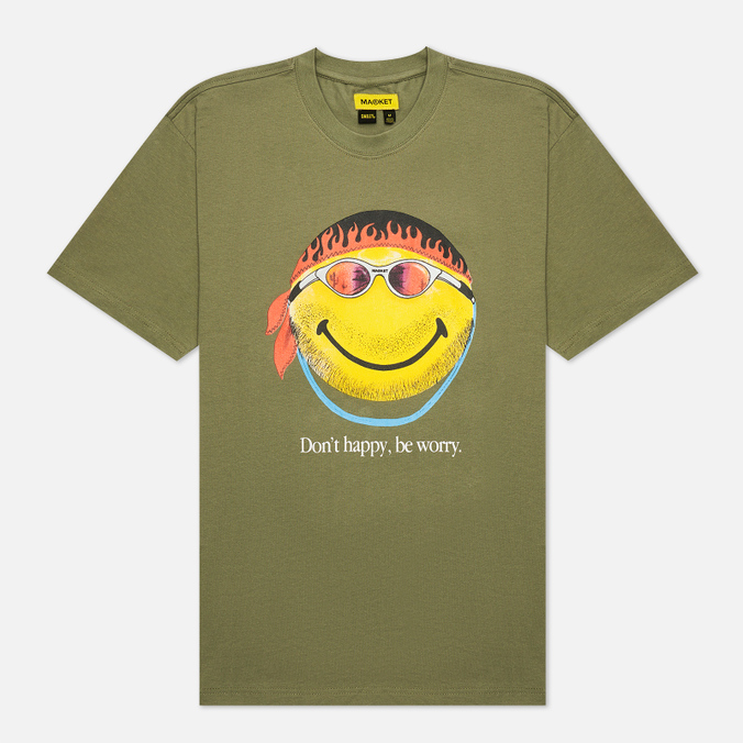 Мужская футболка MARKET, цвет зелёный, размер S 399000974-1059 Smiley Dont Happy Be Worry - фото 1