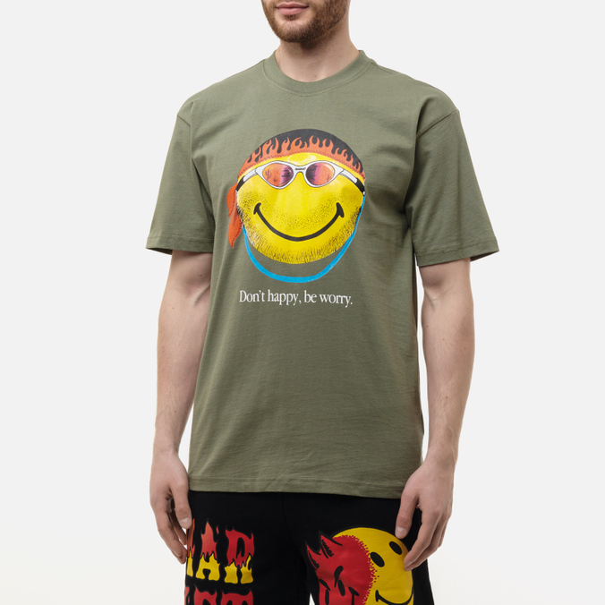 Мужская футболка MARKET, цвет зелёный, размер S 399000974-1059 Smiley Dont Happy Be Worry - фото 3