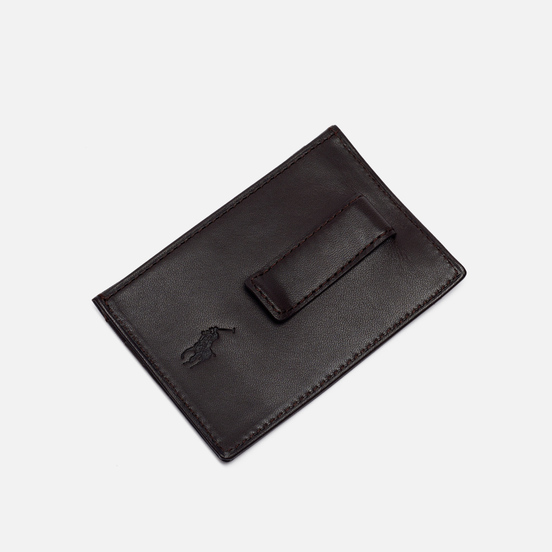 Держатель для карточек Polo Ralph Lauren Gold Polo Pony Money Clip Smooth Leather Brown