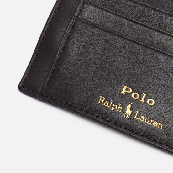 Держатель для карточек Polo Ralph Lauren Gold Polo Pony Money Clip Smooth Leather Brown