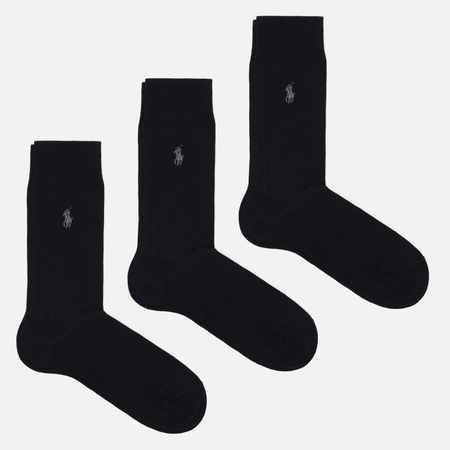 Комплект носков Polo Ralph Lauren Egyptian Cotton Rib Crew 3-Pack, цвет чёрный, размер 43-46 EU