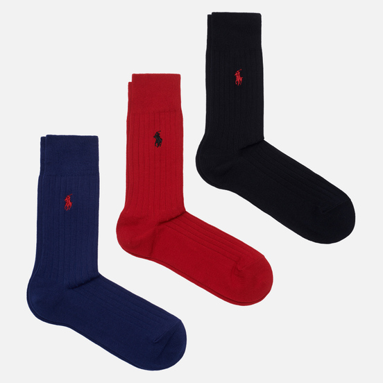 Комплект носков Polo Ralph Lauren Egyptian Cotton Rib Crew 3-Pack Heritage Royal/Polo Black/Park Ave Red
