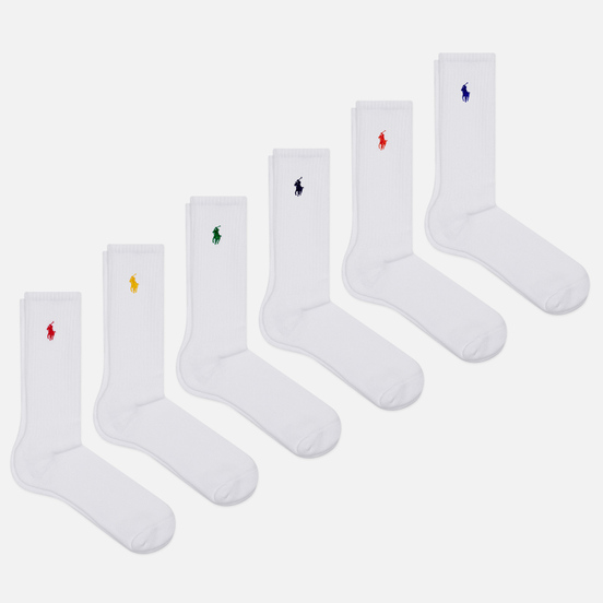 Комплект носков Polo Ralph Lauren Crew Embroidered Polo Pony 6-Pack White/Colored PP
