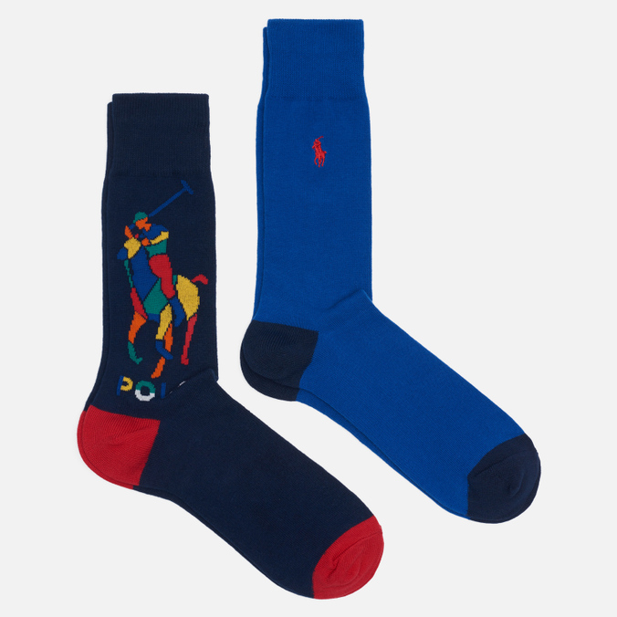 Комплект носков Polo Ralph Lauren, цвет синий, размер 40-46 449-856173-001 Graphic Spectra & Embroidered Pony 2-Pack - фото 1