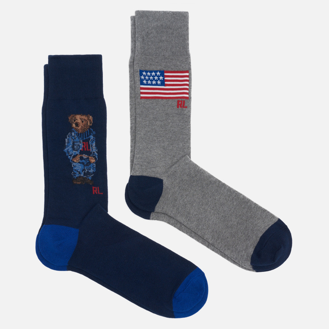 Комплект носков Polo Ralph Lauren, цвет комбинированный, размер 40-46 449-856180-004 Large Bear & USA Flag 2-Pack - фото 1