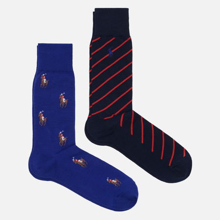 Комплект носков Polo Ralph Lauren Signature Pony & Striped 2-Pack, цвет синий, размер 40-46 EU