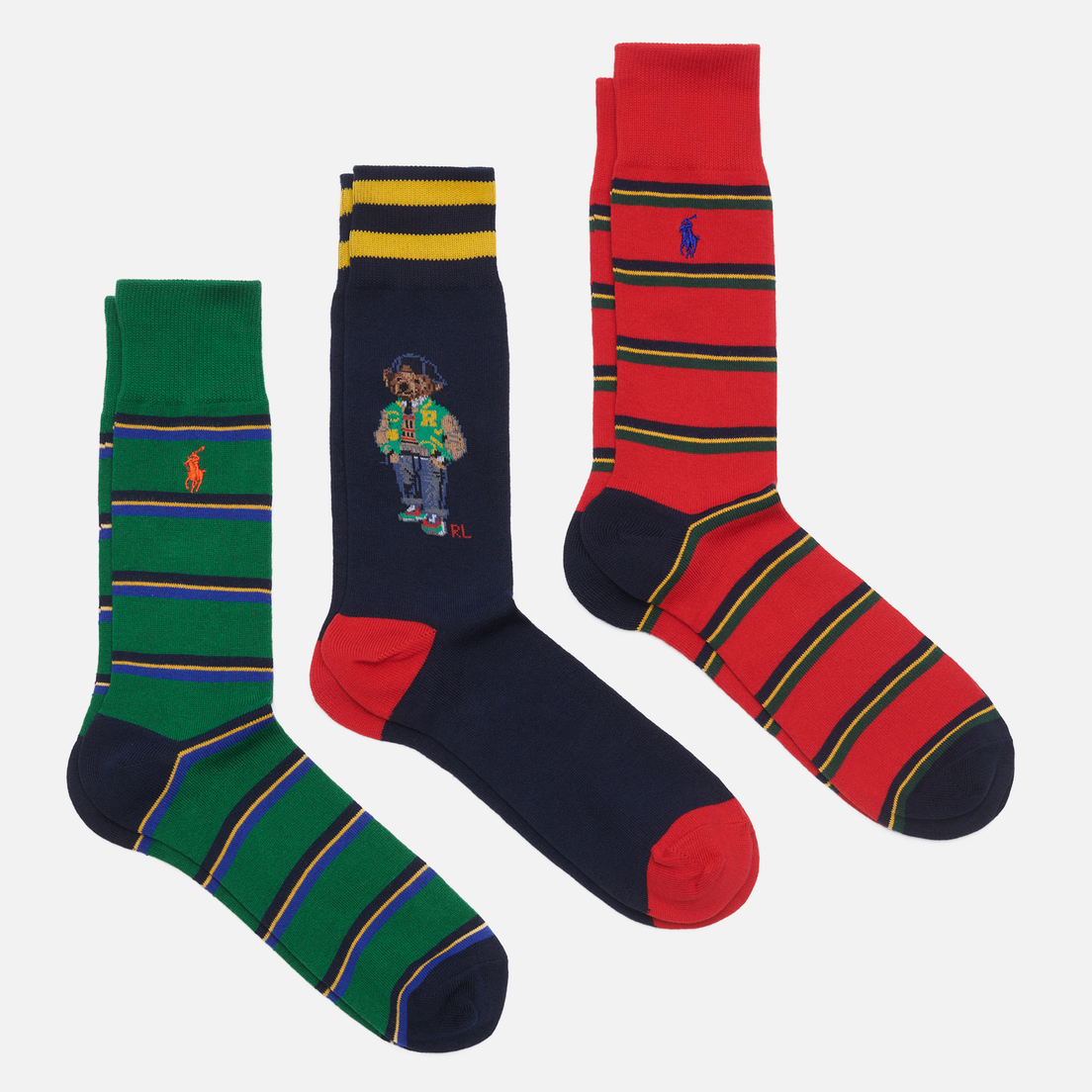Polo Ralph Lauren Комплект носков Stripe & Polo Bear Heritage Crew Gift Box 3-Pack
