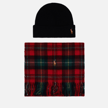 Шапки Подарочный набор Polo Ralph Lauren Holiday Tartan Beanie & Scarf Gift Box, цвет красный