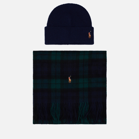 Шапки  Brandshop Подарочный набор Polo Ralph Lauren Holiday Tartan Beanie & Scarf Gift Box, цвет синий
