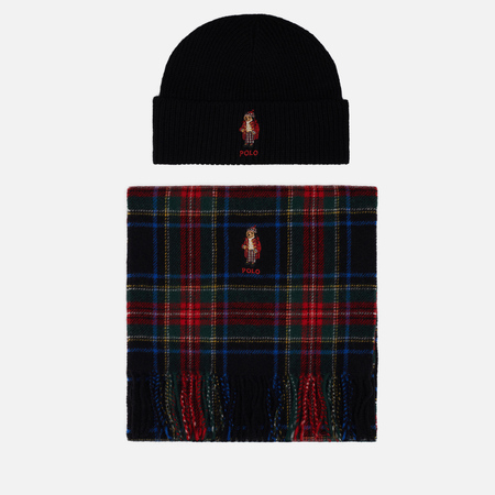 Шапки Подарочный набор Polo Ralph Lauren Tartan Bear Beanie & Scarf Gift Box, цвет чёрный