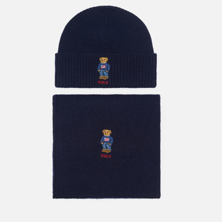 Шапки Подарочный набор Polo Ralph Lauren Flag Bear Beanie & Scarf Gift Box, цвет синий