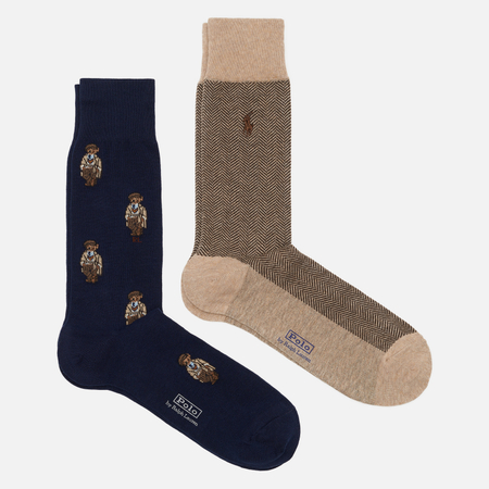 Комплект носков Polo Ralph Lauren Charles Bear & Herringbone Crew 2-Pack, цвет комбинированный, размер 42-46 EU