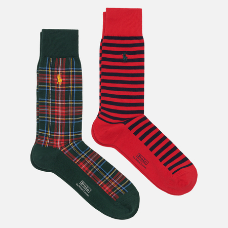 Комплект носков Polo Ralph Lauren Holiday Plaid & Stripe Crew 2-Pack, цвет комбинированный, размер 42-46 EU