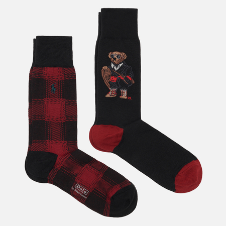 Комплект носков Polo Ralph Lauren Holiday Bear & Plaid Crew 2-Pack, цвет комбинированный, размер 42-46 EU