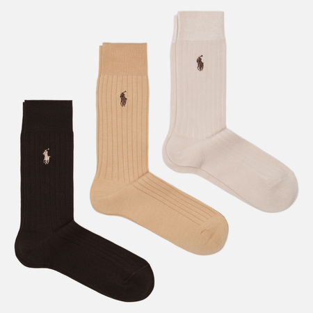 Комплект носков Polo Ralph Lauren Egyptian Cotton Rib Crew 3-Pack, цвет комбинированный, размер 39-42 EU