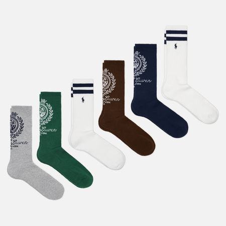 Комплект носков Polo Ralph Lauren RL Crest Crew 6-Pack, цвет комбинированный, размер 40-46 EU