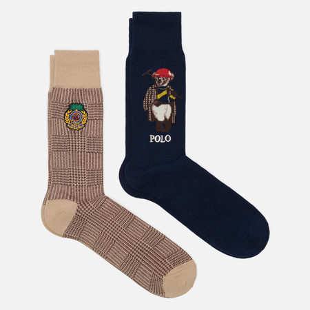 Комплект носков Polo Ralph Lauren Polo Society Bear Crew 2-Pack, цвет комбинированный, размер 40-46 EU