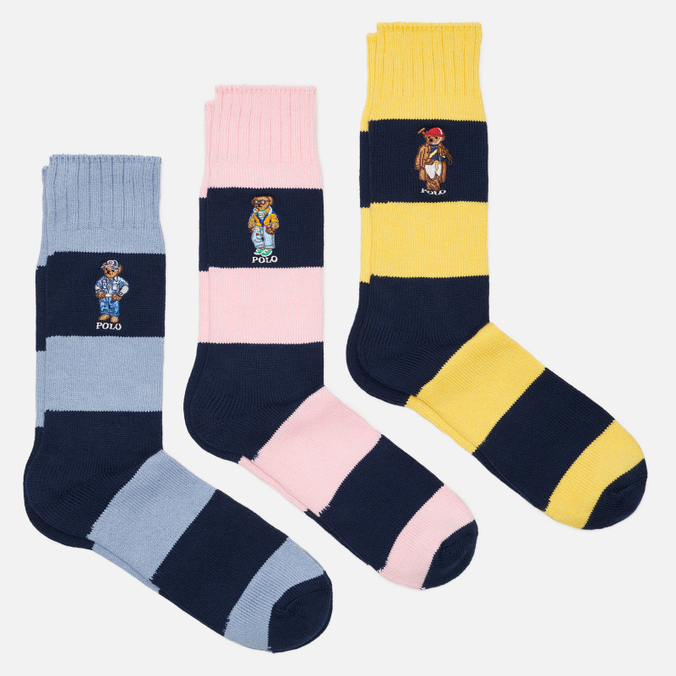 Комплект носков Polo Ralph Lauren Embroidered Bear Stripe Crew 3-Pack Gift Box