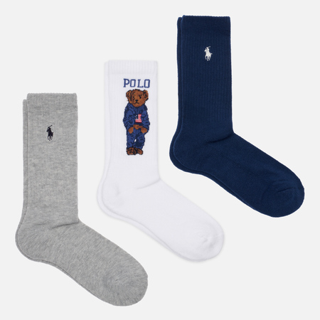 Комплект носков Polo Ralph Lauren American Bear/Embroidered Polo Pony Crew 3-Pack, цвет комбинированный, размер 35-40 EU