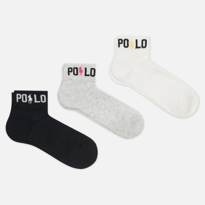 Комплект носков Polo Ralph Lauren, цвет комбинированный, размер 35-40 455-873517-001 Multi Quarter Polo Ankle 3-Pack - фото 1