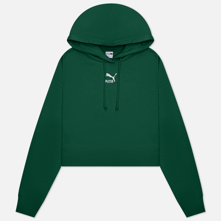 фото Женская толстовка puma classics cropped hoodie tr, цвет зелёный, размер xs