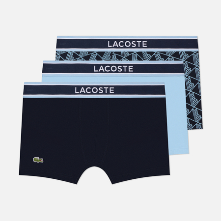 Комплект мужских трусов Lacoste Underwear 3-Pack Monogram Trunks, цвет синий, размер S