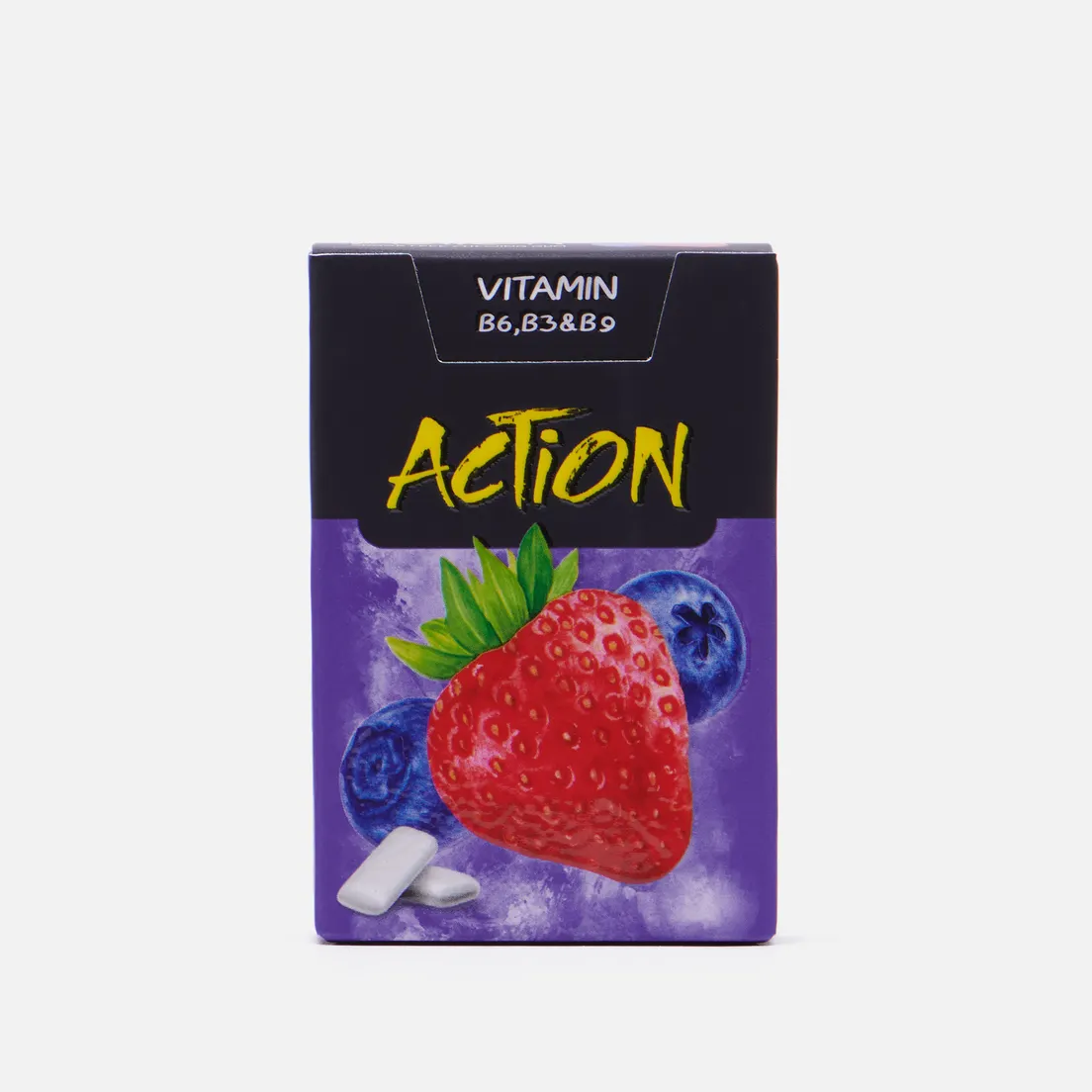 Action Жевательная резинка Strawberry & Blueberry Vitamin B6, B3, B9