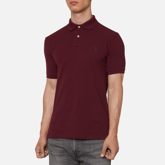 Мужское поло Polo Ralph Lauren The Iconic Basic Mesh Slim Fit Classic Wine/Navy