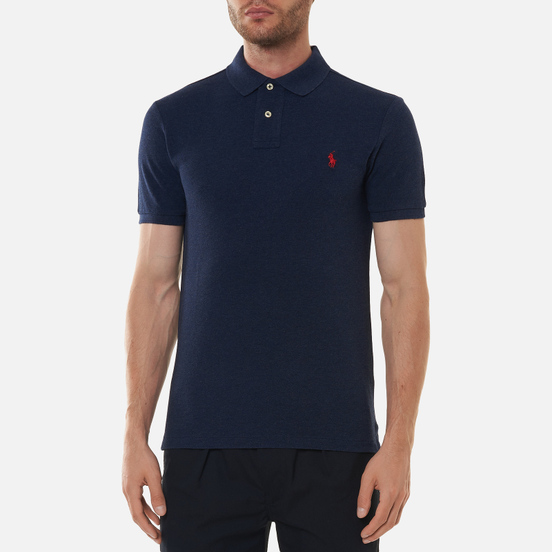 Мужское поло Polo Ralph Lauren The Iconic Basic Mesh Slim Fit Spring Navy Heather/Red