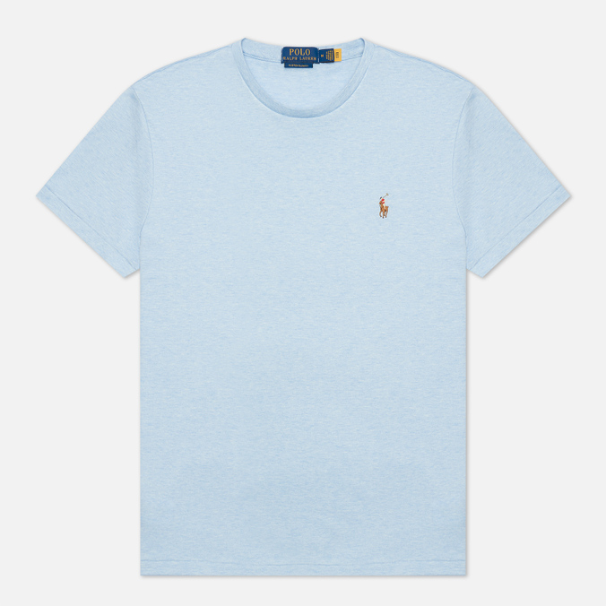 Мужская футболка Polo Ralph Lauren, цвет голубой, размер L 710-740727-045 Custom Slim Fit Interlock - фото 1