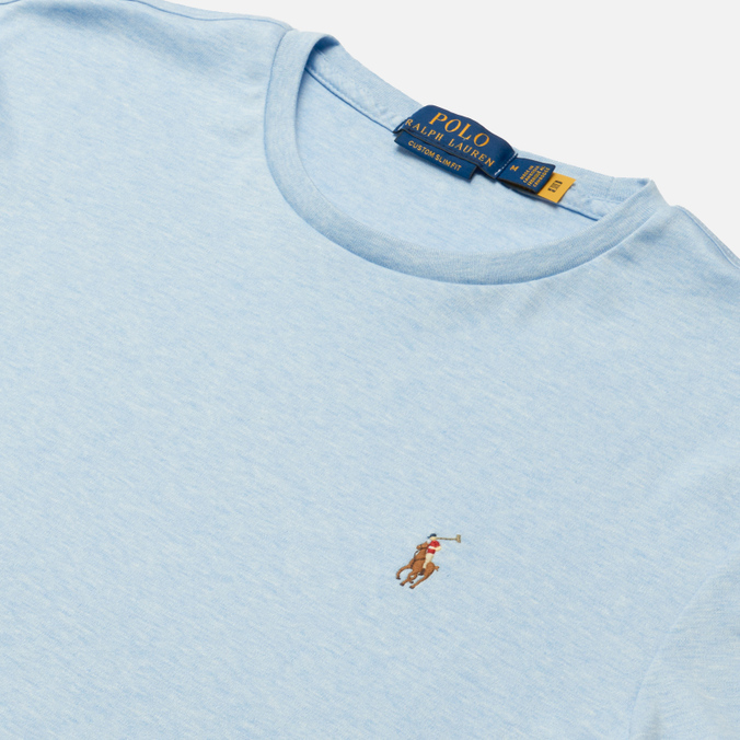 Мужская футболка Polo Ralph Lauren, цвет голубой, размер L 710-740727-045 Custom Slim Fit Interlock - фото 2