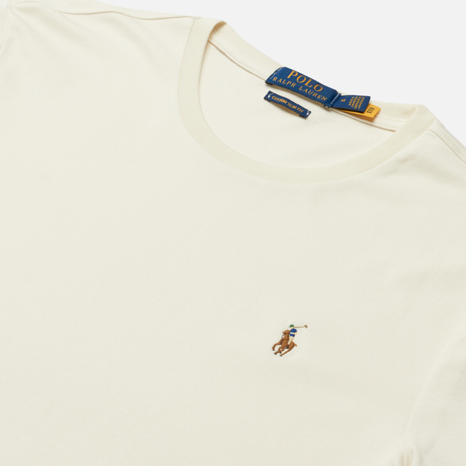 Мужская футболка Polo Ralph Lauren, цвет бежевый, размер S 710-740727-052 Custom Slim Fit Interlock - фото 2