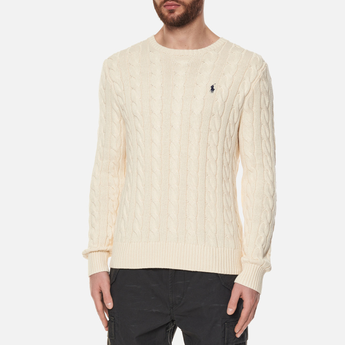 Мужской свитер Polo Ralph Lauren, цвет белый, размер L 710-775885-024 Driver Cotton Cable - фото 3
